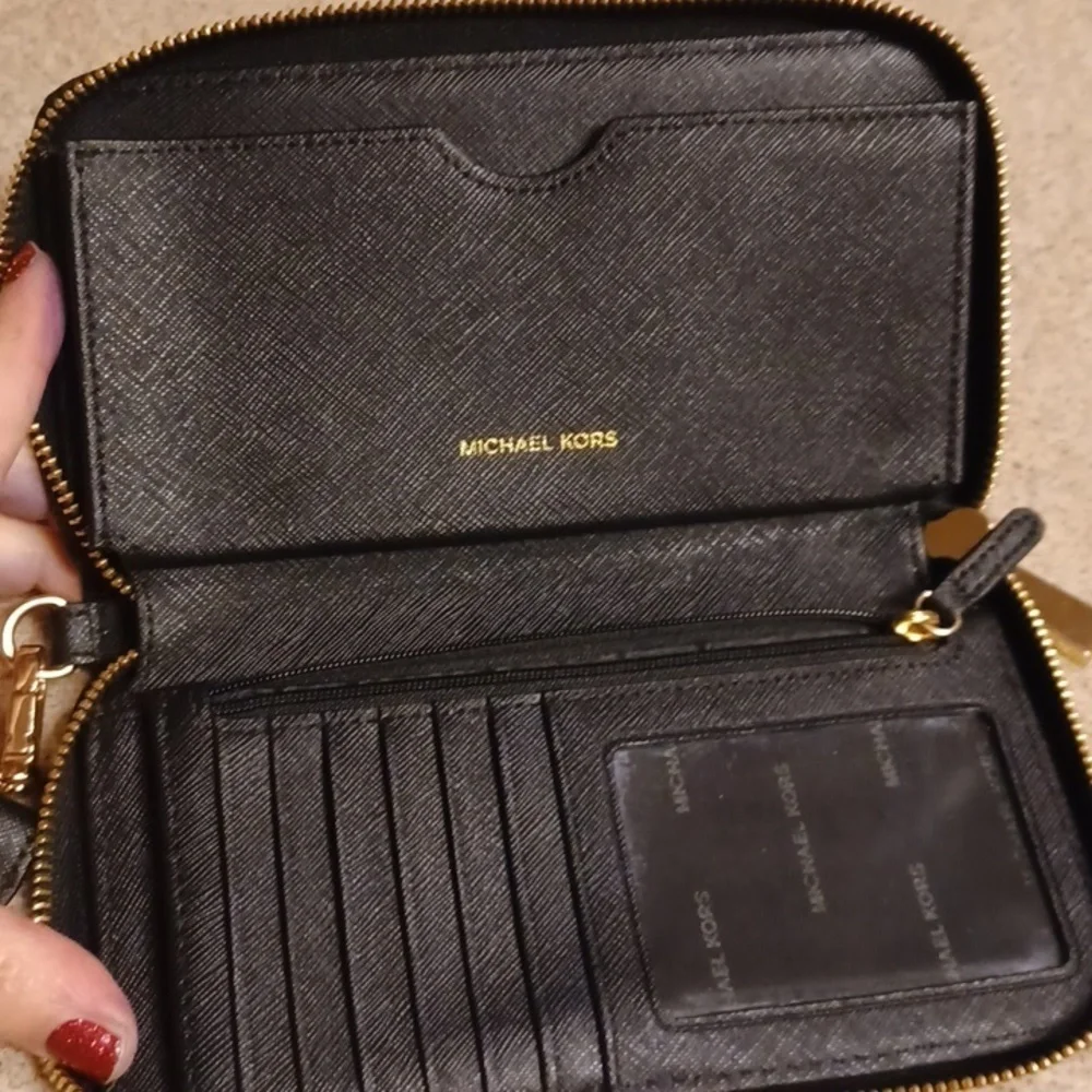 > Michael Kors Black Saffiano Leather Wristlet